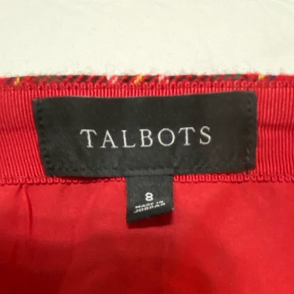 Talbots 8 Red/Green Classic Plaid A-Line Mock Wrap Skirt - Picture 8 of 9
